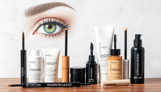 Woman examining a clean beauty lash serum bottle with skeptical curiosity representing myth-busting