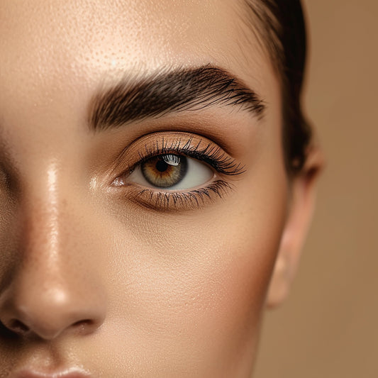 Clean beauty lash and brow growth routine with plant-based actives including castor oil, aloe vera, and peptides
